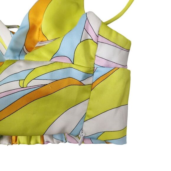 Zara Crop Top XS Green Printed Satin Effect V-Neck Bloggers Favorite Boho Y2K - Picture 5 of 6